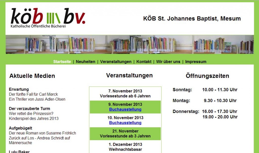 Neue Homepage der Bücherei, gestaltet vom KÖB-Team und Marco Evers